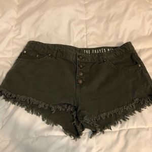 Cotton On army green button up cut offs